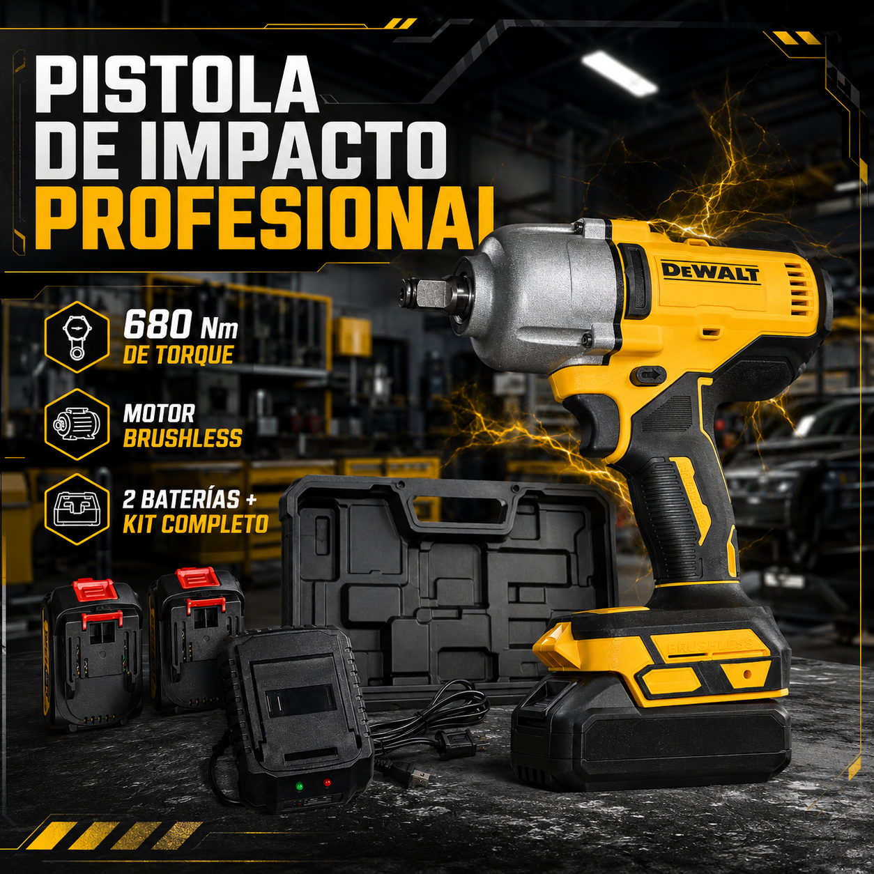 Pistola de Impacto Inalámbrica 128V Brushless | 680Nm de Potencia + Kit Profesional