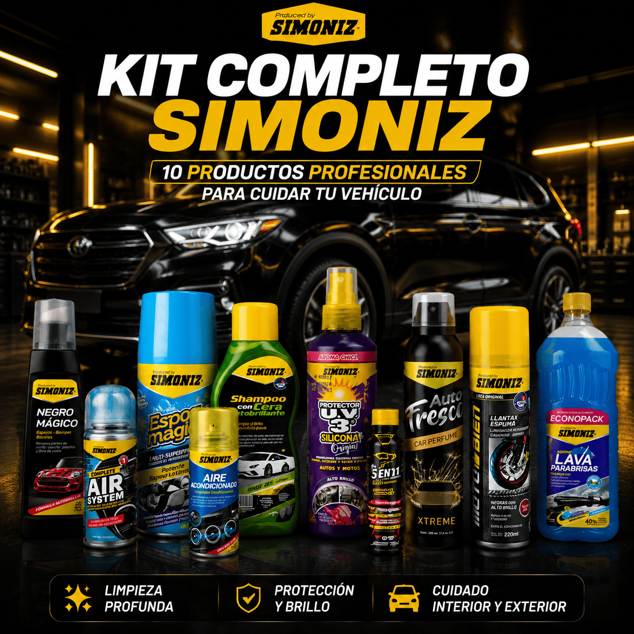 Kit Completo Simoniz 10 en 1 | Renueva, Protege y Dale Brillo a tu Carro